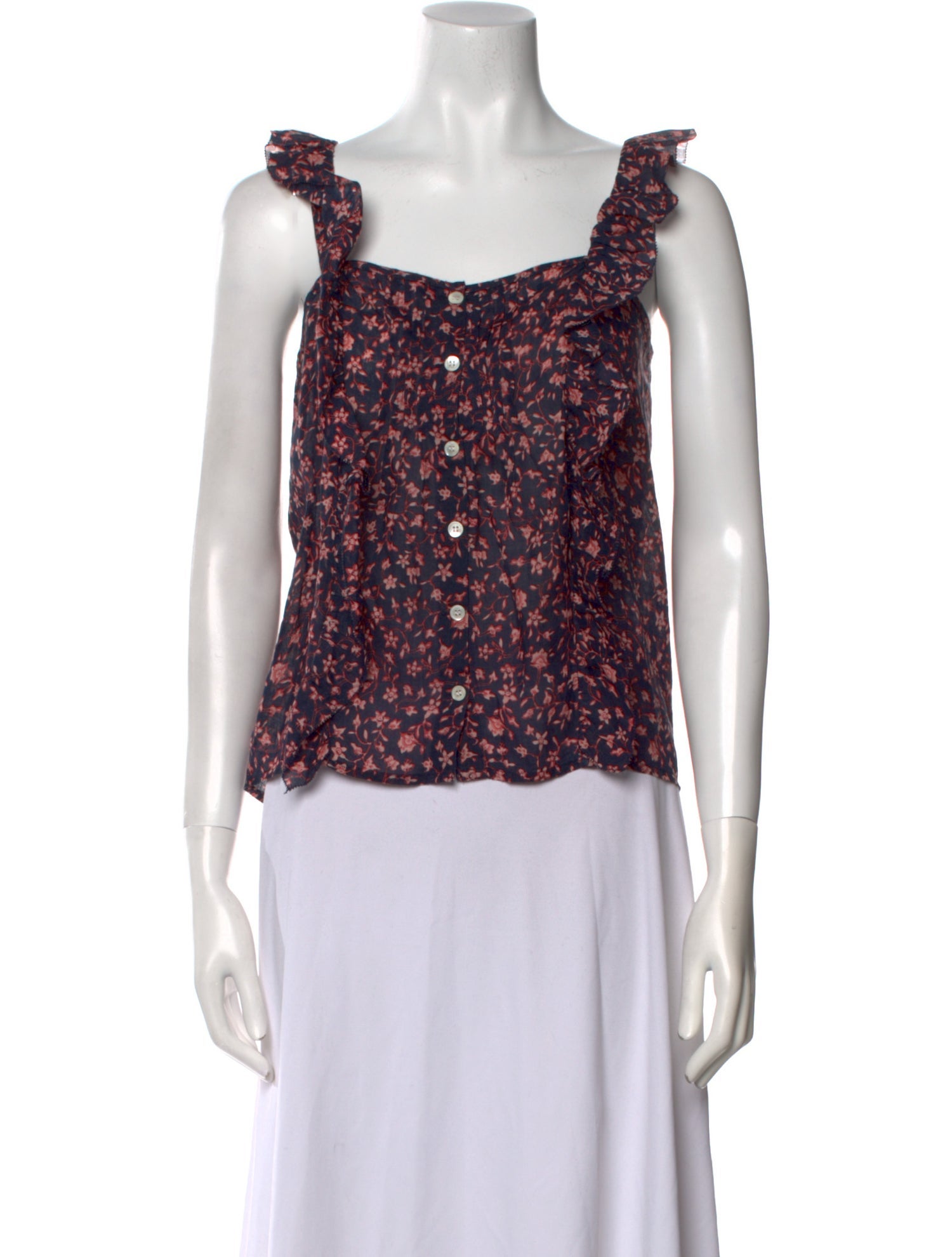 FRAME Floral Print Square Neckline Crop Top