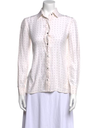 FRAME Silk Polka Dot Print Button-Up Top