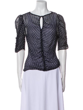 FRAME Polka Dot Print V-Neck Blouse