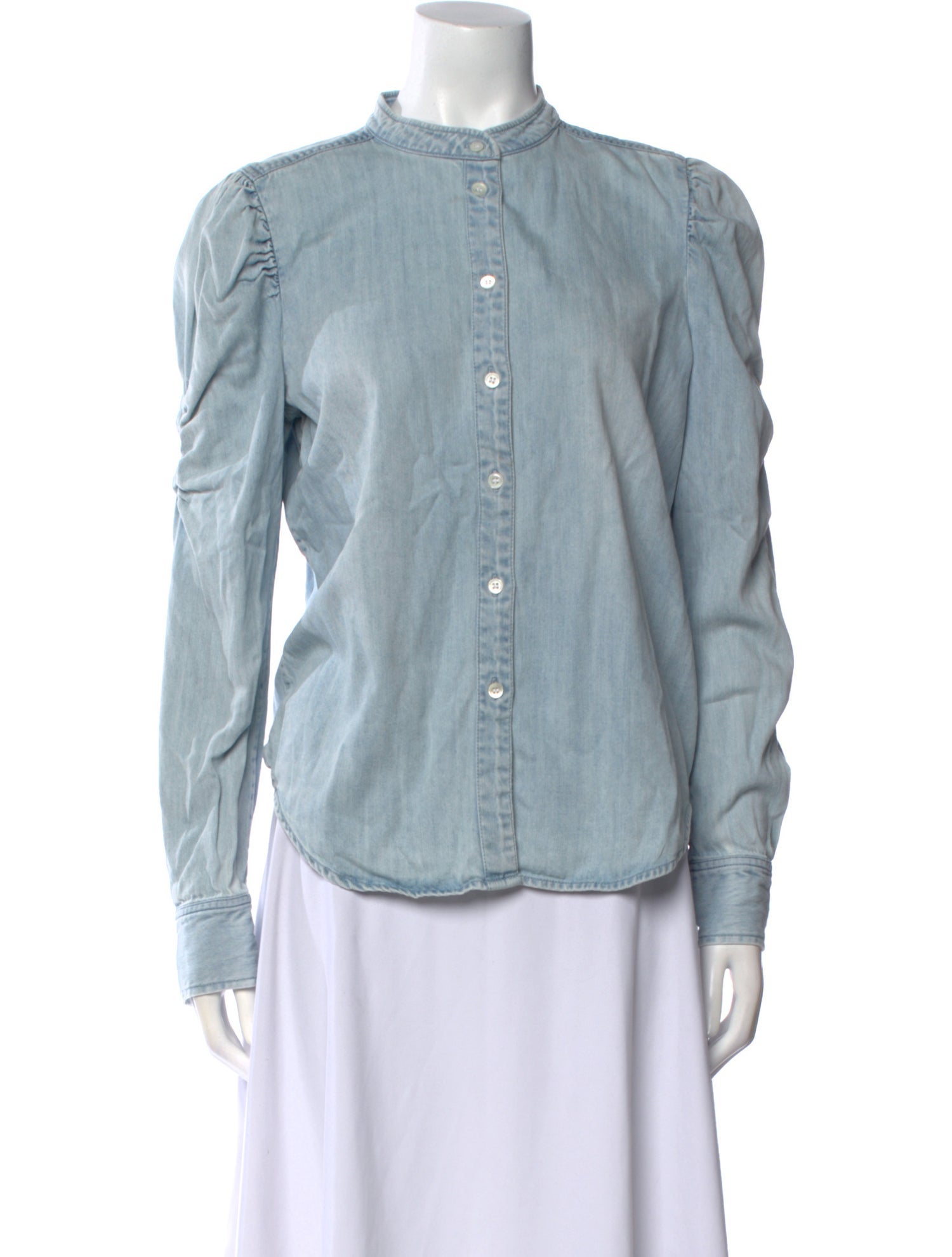 FRAME Mock Neck Long Sleeve Button-Up Top