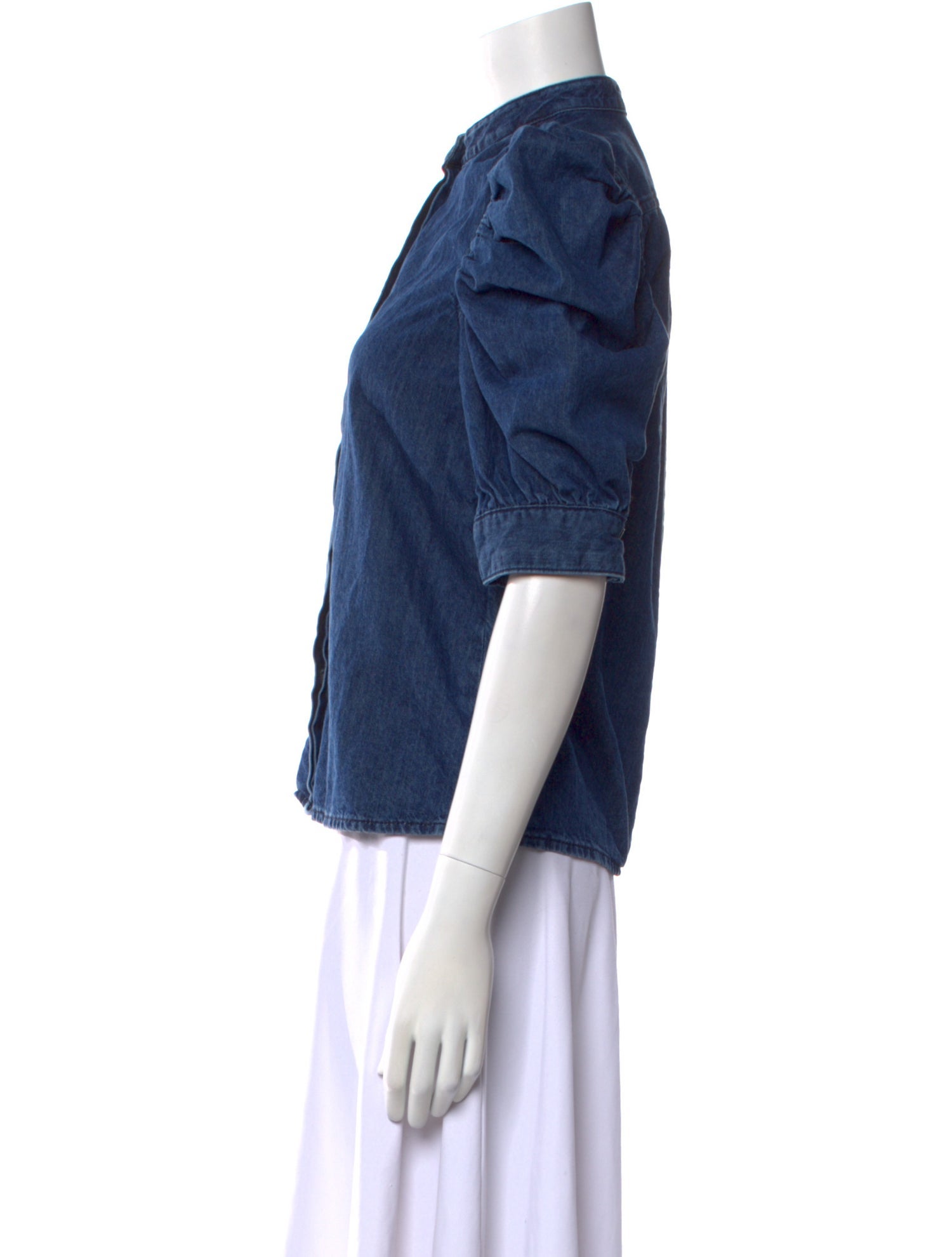 FRAME Mock Neck Three-Quarter Sleeve Button-Up Top