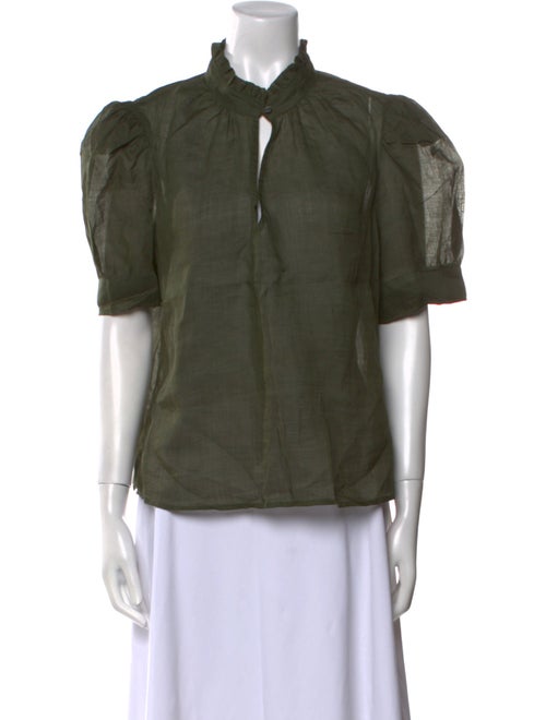 FRAME Mock Neck Short Sleeve Button-Up Top