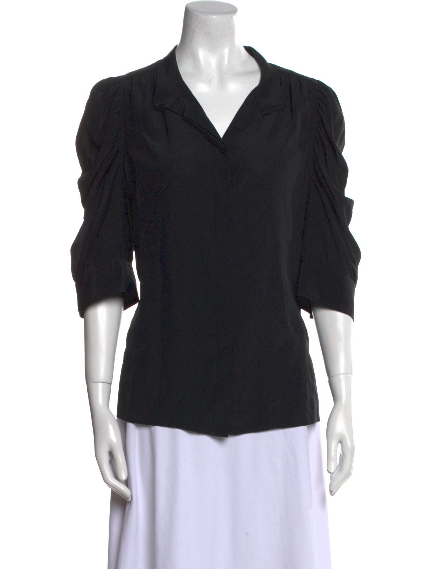 FRAME Silk Three-Quarter Sleeve Button-Up Top