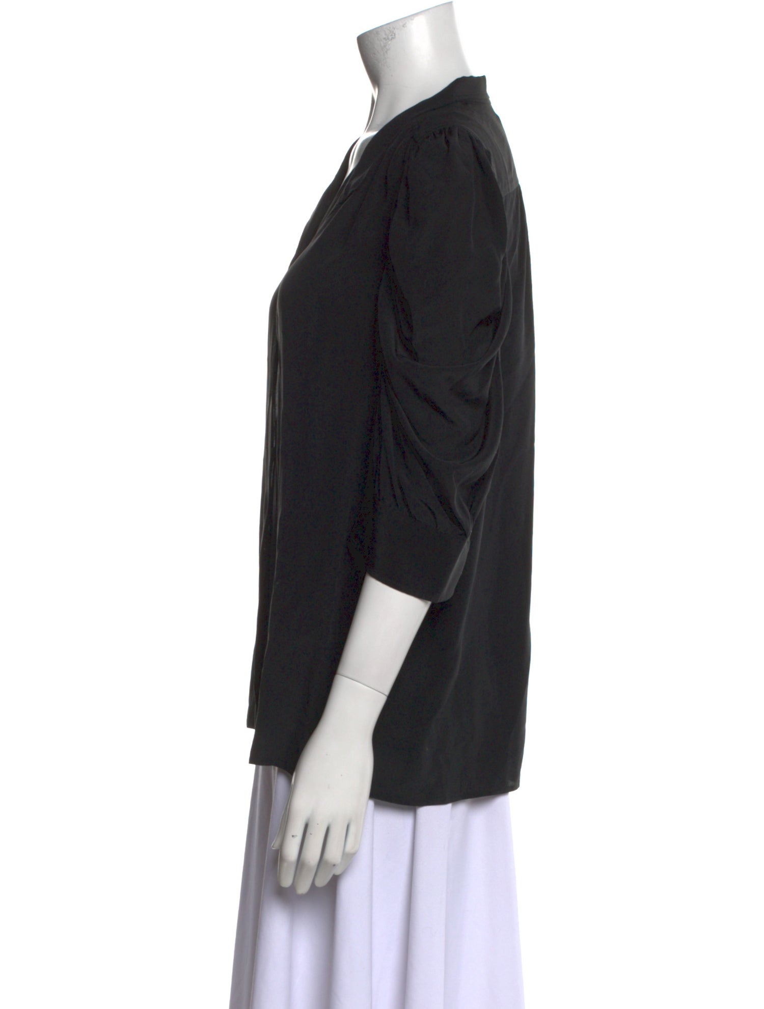 FRAME Silk Three-Quarter Sleeve Button-Up Top