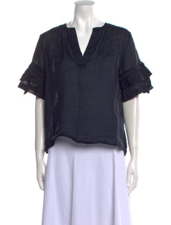 FRAME V-Neck Short Sleeve Blouse