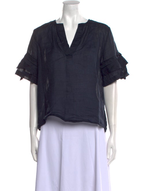 FRAME V-Neck Short Sleeve Blouse