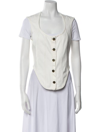 FRAME Scoop Neck Short Sleeve Button-Up Top