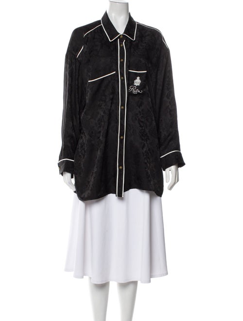 Frame x Ritz Paris Silk Long Sleeve Button-Up Top