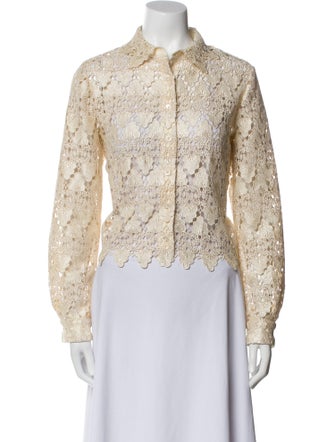 FRAME Lace Pattern Long Sleeve Button-Up Top