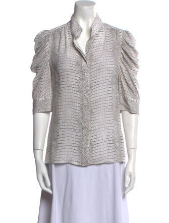 FRAME Silk Animal Print Button-Up Top