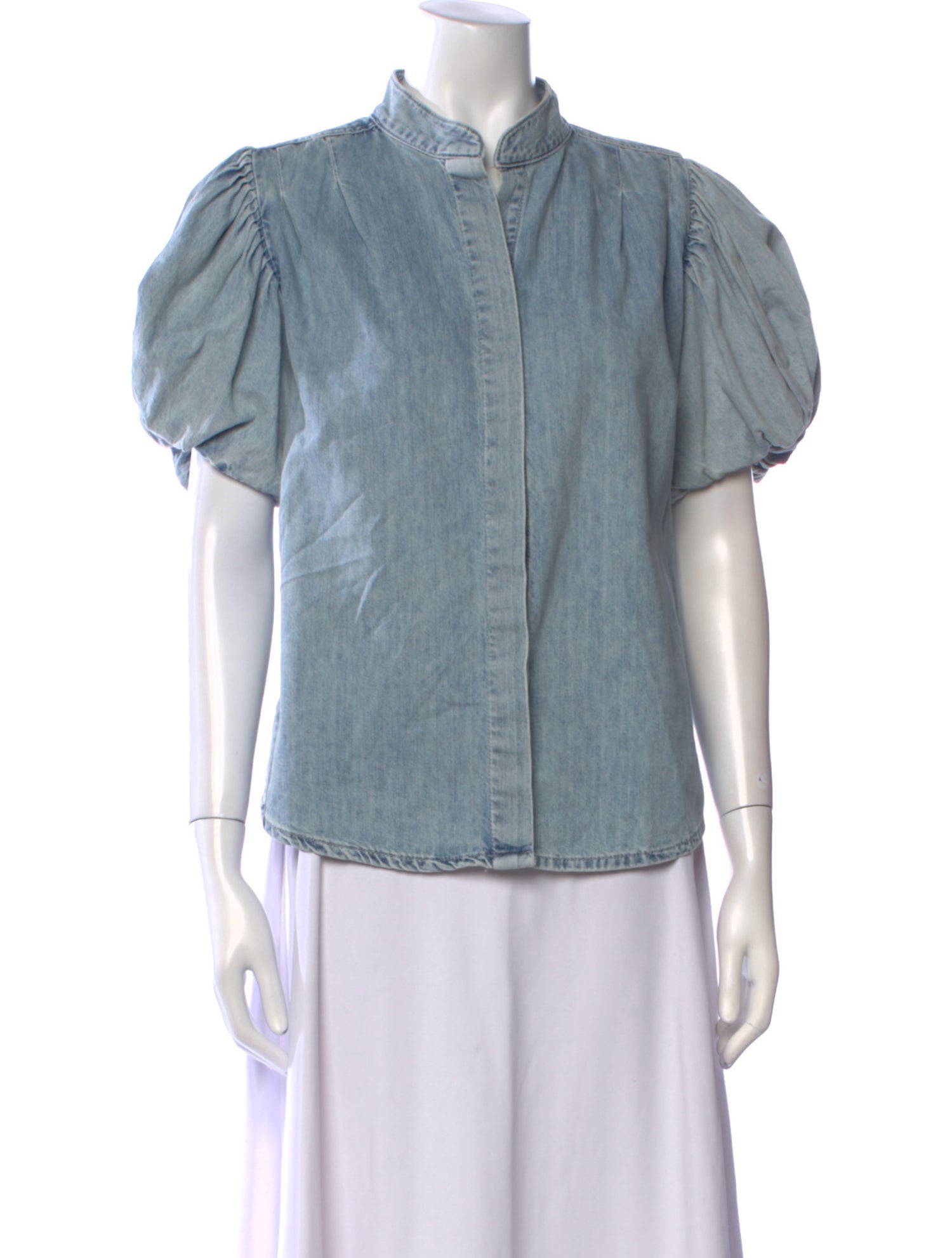 FRAME Mock Neck Short Sleeve Button-Up Top