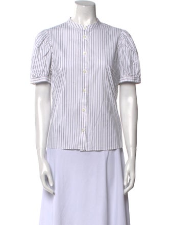 FRAME Striped Mock Neck Button-Up Top