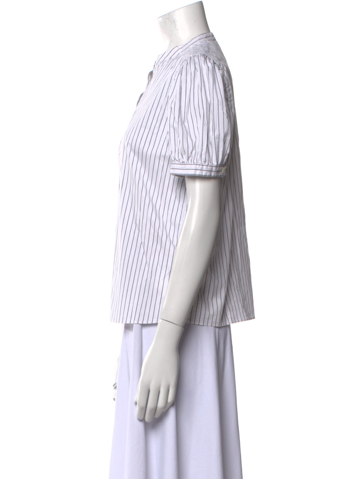 FRAME Striped Mock Neck Button-Up Top