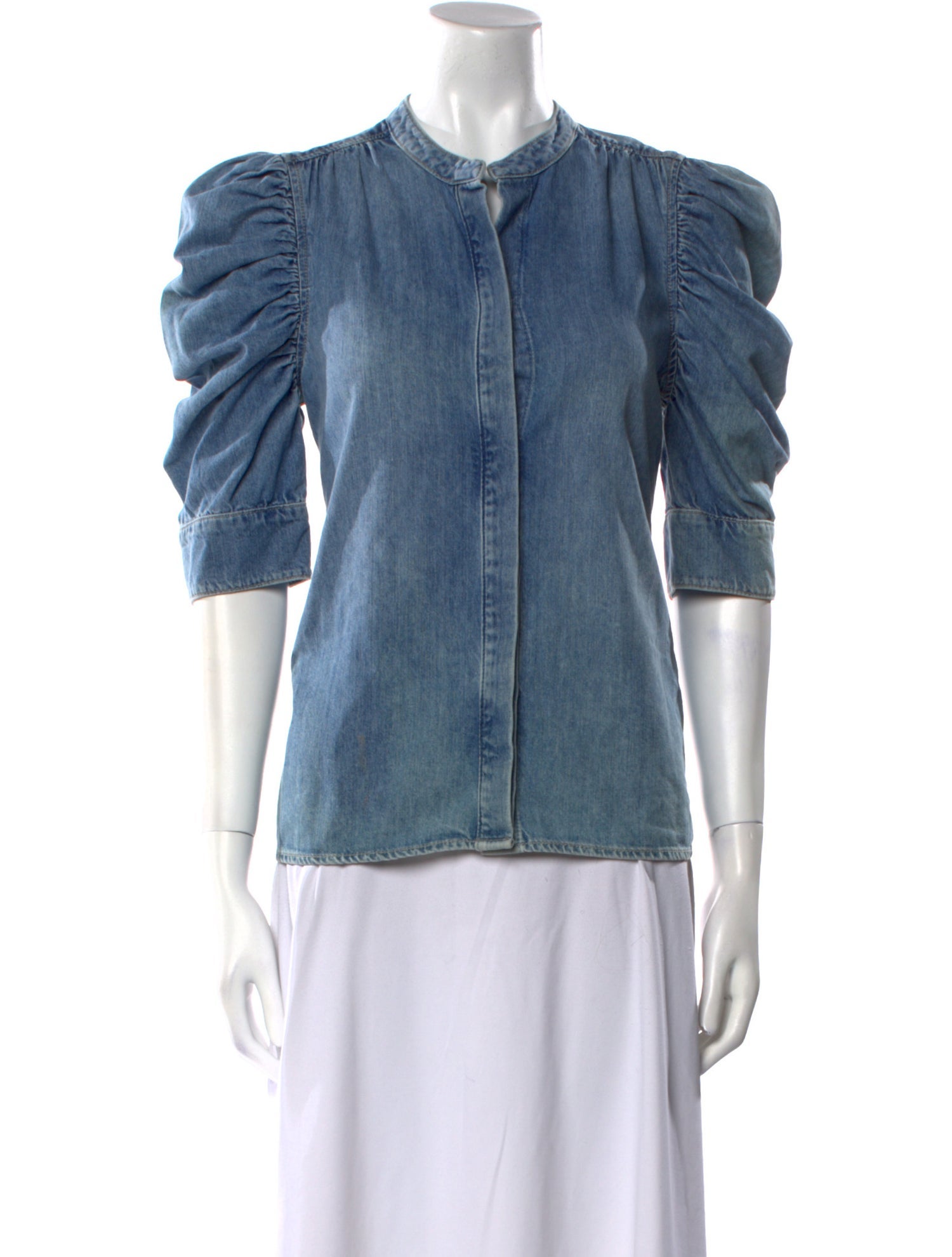 FRAME Mock Neck Three-Quarter Sleeve Button-Up Top