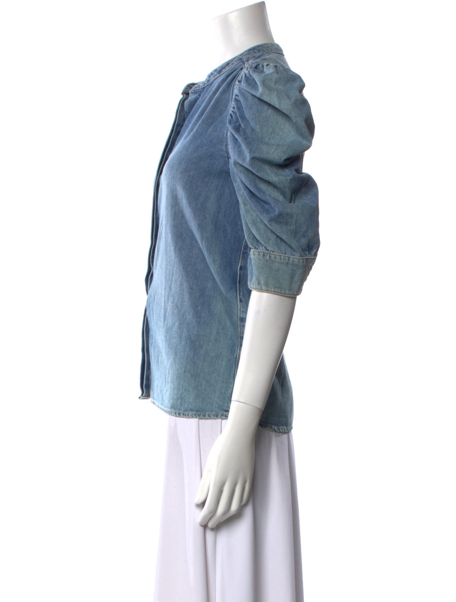 FRAME Mock Neck Three-Quarter Sleeve Button-Up Top