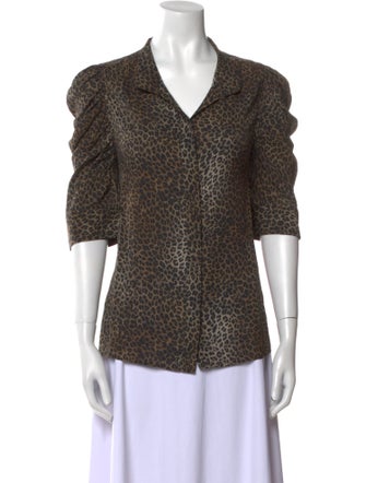 FRAME Silk Animal Print Button-Up Top