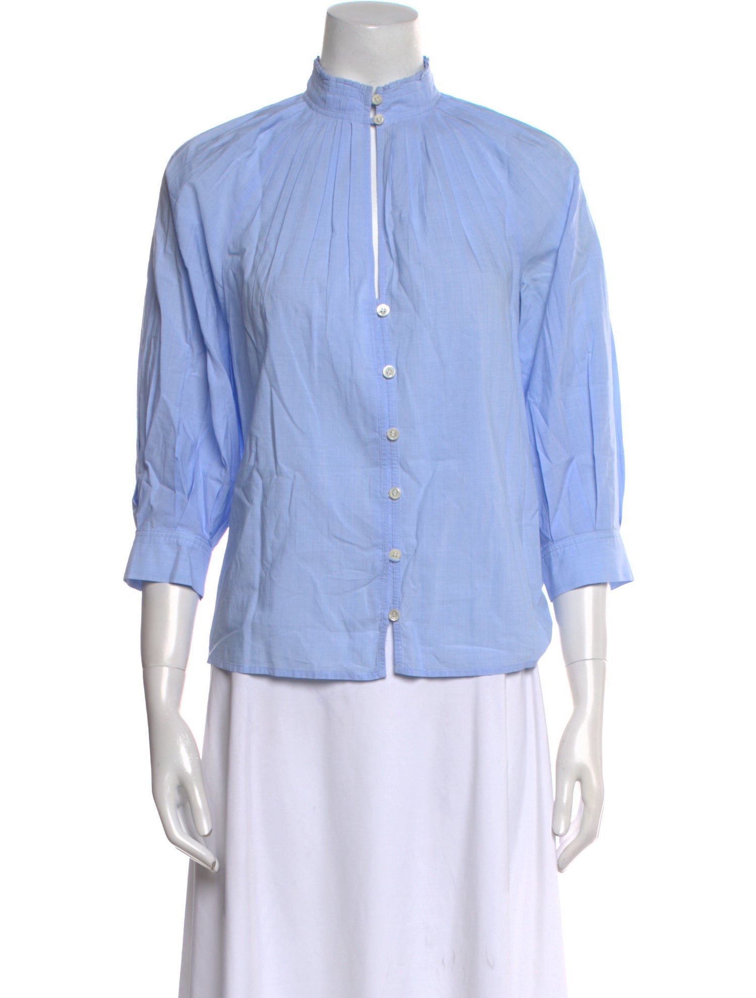 FRAME Mock Neck Three-Quarter Sleeve Button-Up Top