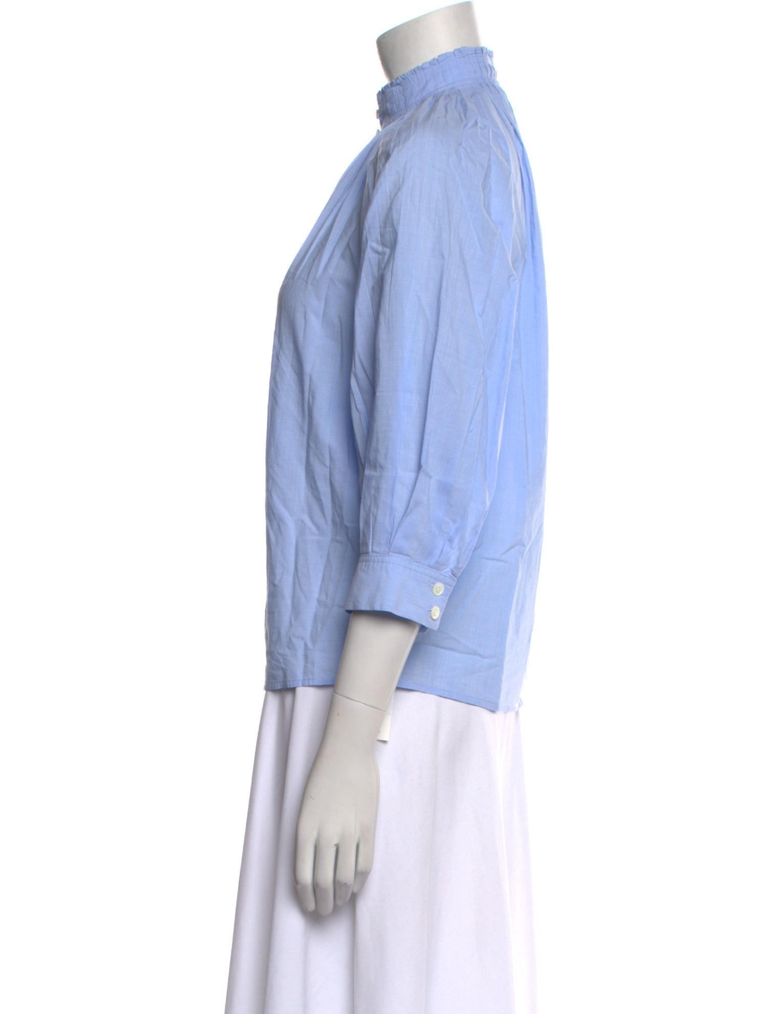 FRAME Mock Neck Three-Quarter Sleeve Button-Up Top