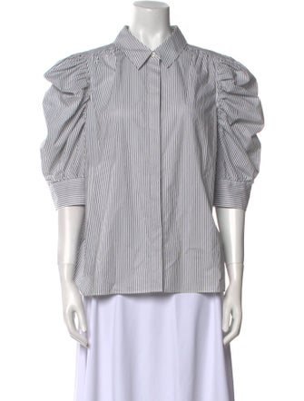 FRAME Striped Three-Quarter Sleeve Button-Up Top