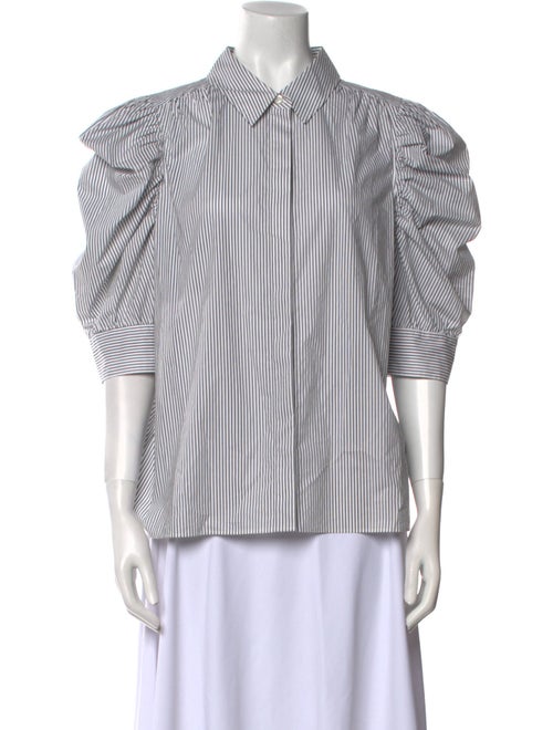 FRAME Striped Three-Quarter Sleeve Button-Up Top