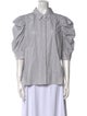 FRAME Striped Three-Quarter Sleeve Button-Up Top