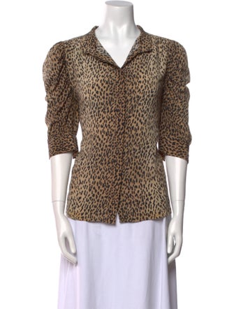 FRAME Silk Animal Print Button-Up Top