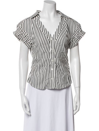 FRAME Striped V-Neck Button-Up Top
