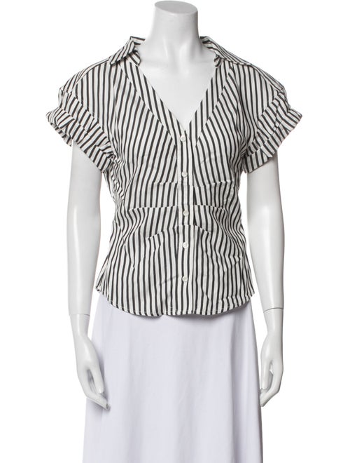 FRAME Striped V-Neck Button-Up Top