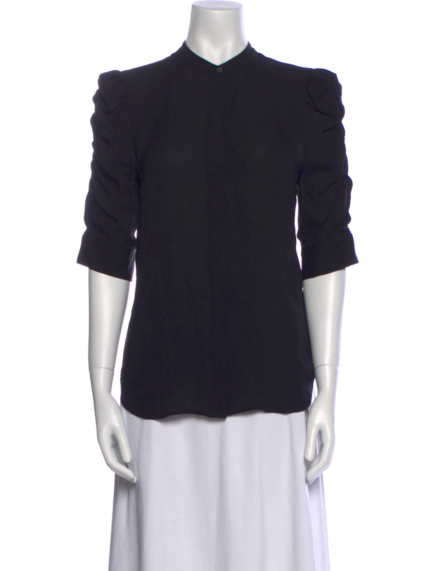 FRAME Silk Mock Neck Button-Up Top