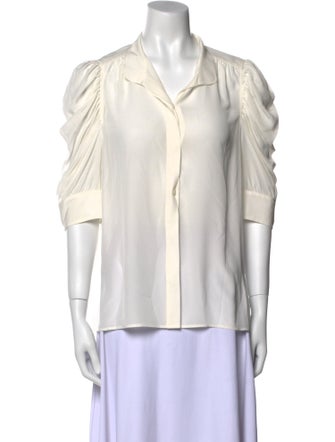 FRAME Silk V-Neck Button-Up Top