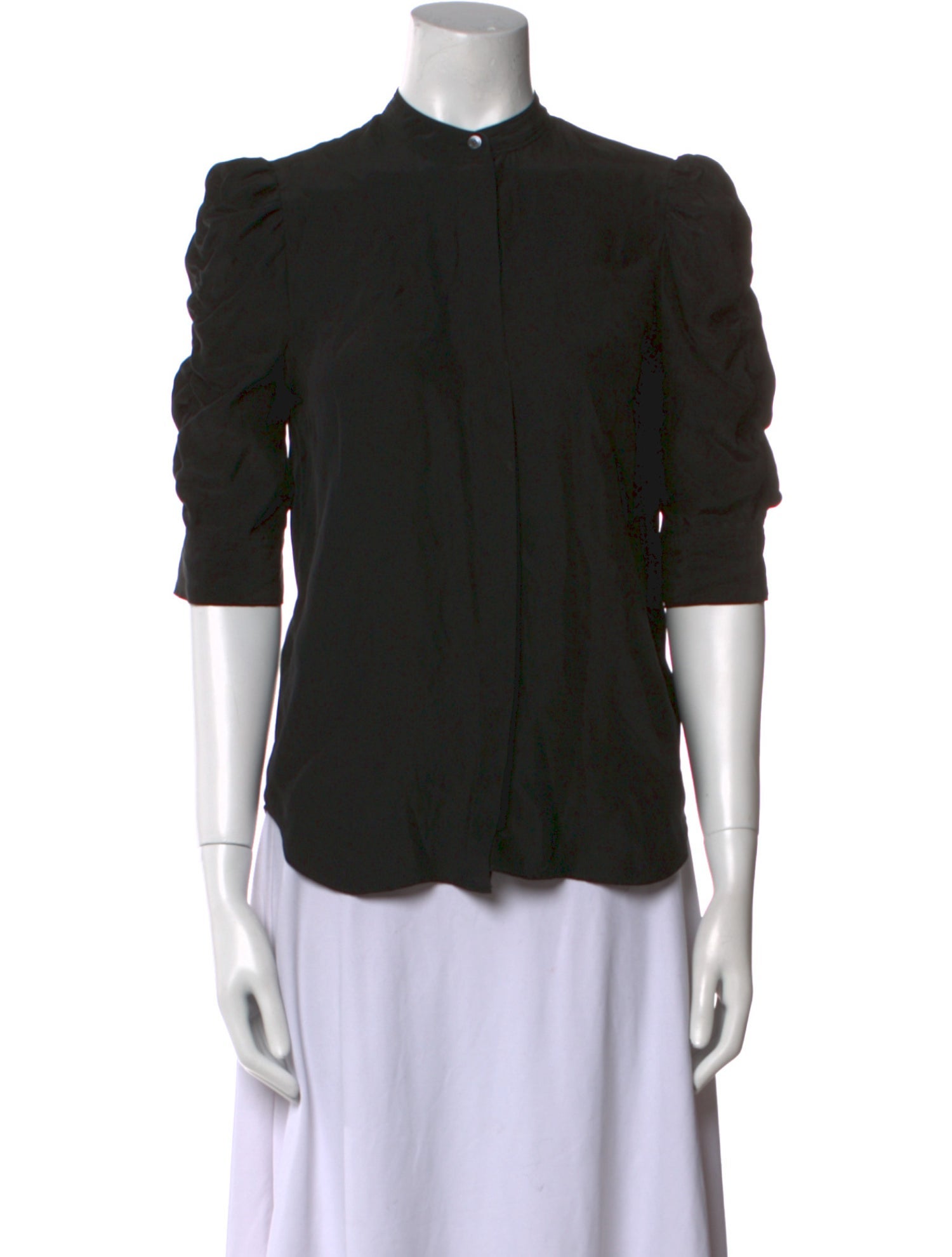 FRAME Silk Mock Neck Button-Up Top