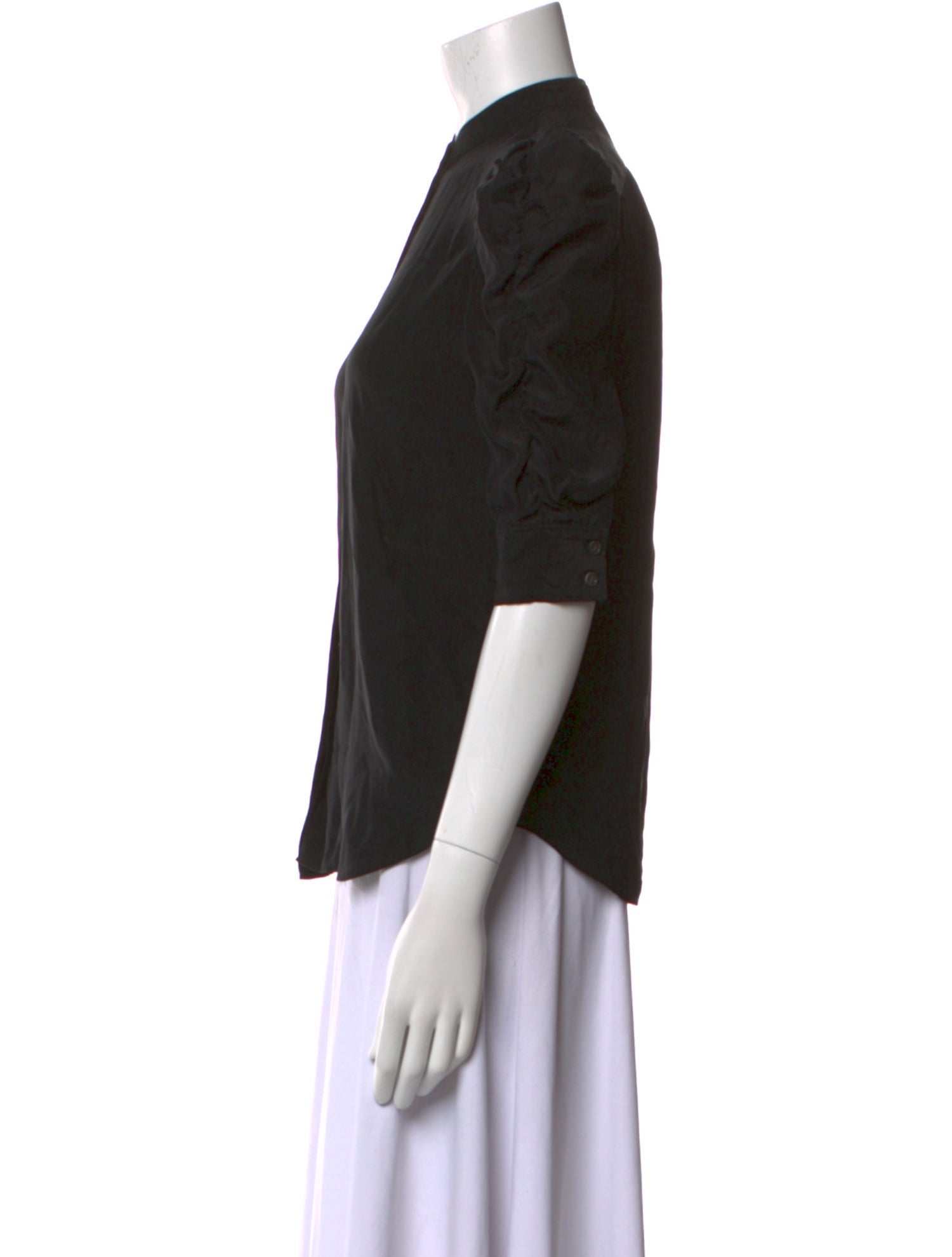 FRAME Silk Mock Neck Button-Up Top