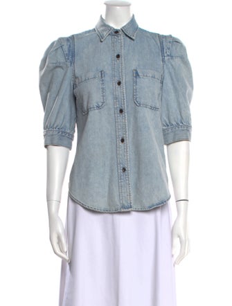 FRAME Three-Quarter Sleeve Button-Up Top