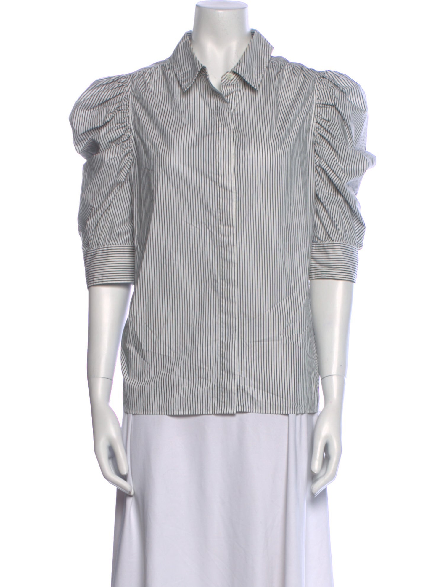 FRAME Striped Three-Quarter Sleeve Button-Up Top