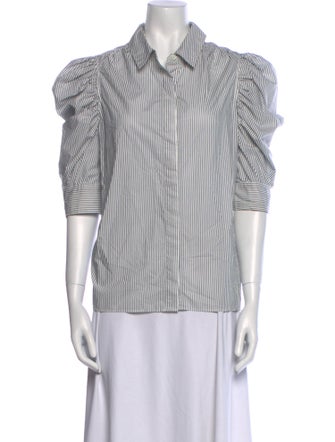 FRAME Striped Three-Quarter Sleeve Button-Up Top