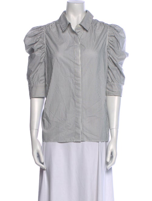FRAME Striped Three-Quarter Sleeve Button-Up Top