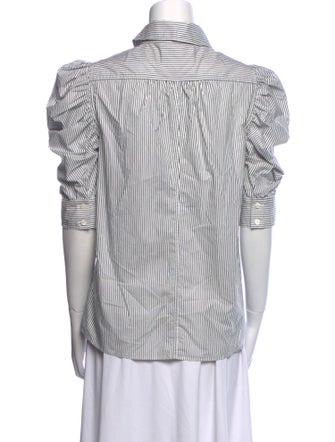 FRAME Striped Three-Quarter Sleeve Button-Up Top