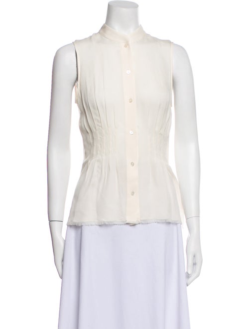 FRAME Silk Mock Neck Button-Up Top