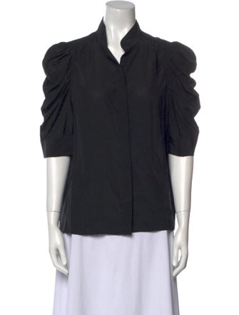 FRAME Silk Mock Neck Button-Up Top