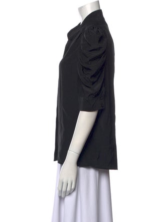 FRAME Silk Mock Neck Button-Up Top