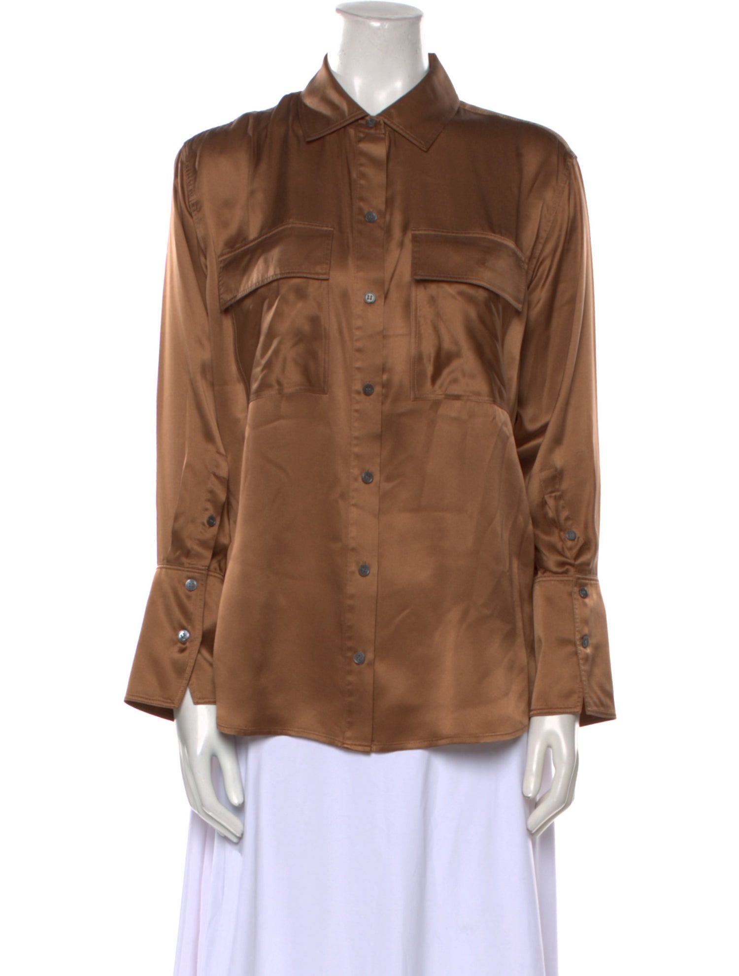 FRAME Silk Long Sleeve Button-Up Top