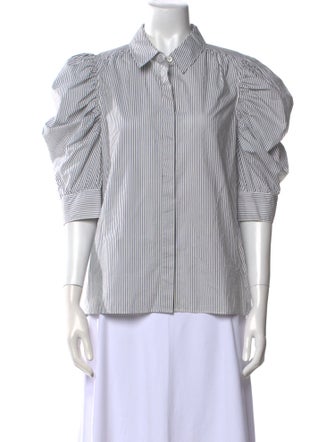FRAME Striped Three-Quarter Sleeve Button-Up Top