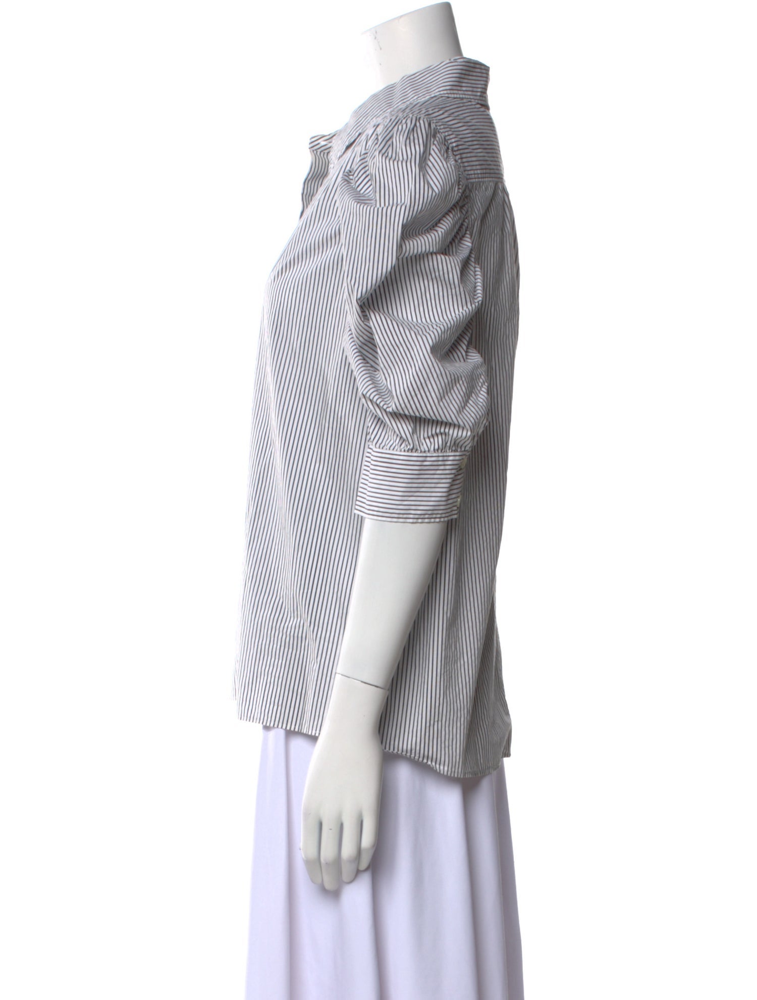 FRAME Striped Three-Quarter Sleeve Button-Up Top