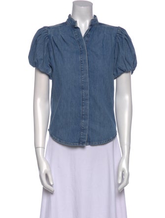 FRAME Mock Neck Short Sleeve Button-Up Top