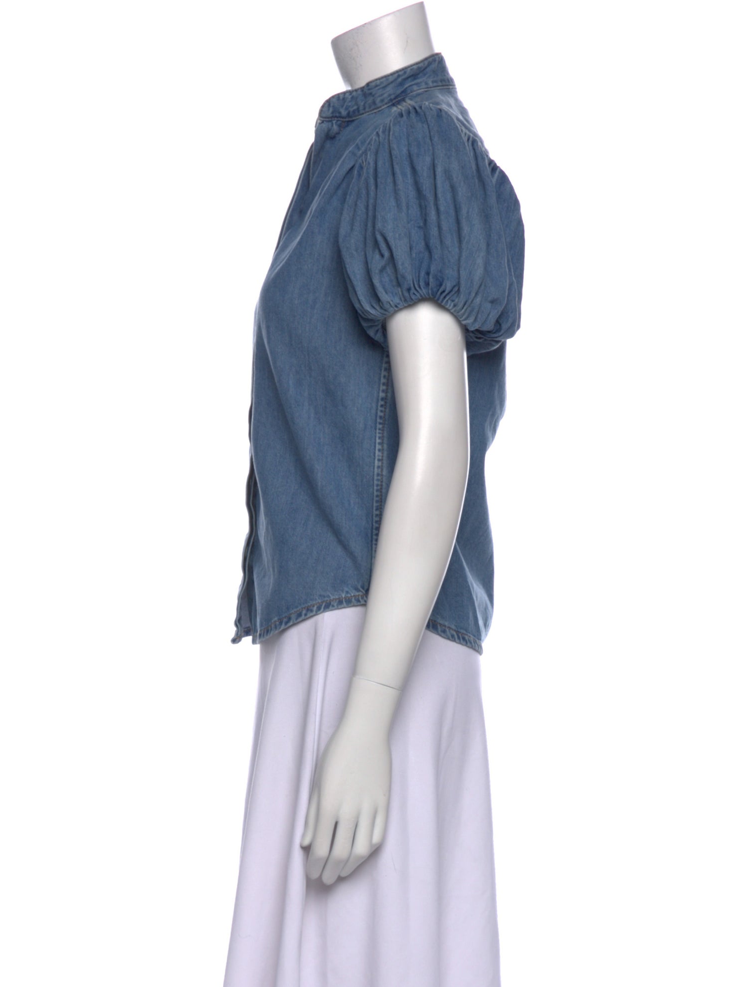 FRAME Mock Neck Short Sleeve Button-Up Top