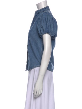 FRAME Mock Neck Short Sleeve Button-Up Top