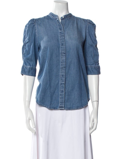 FRAME Mock Neck Three-Quarter Sleeve Button-Up Top