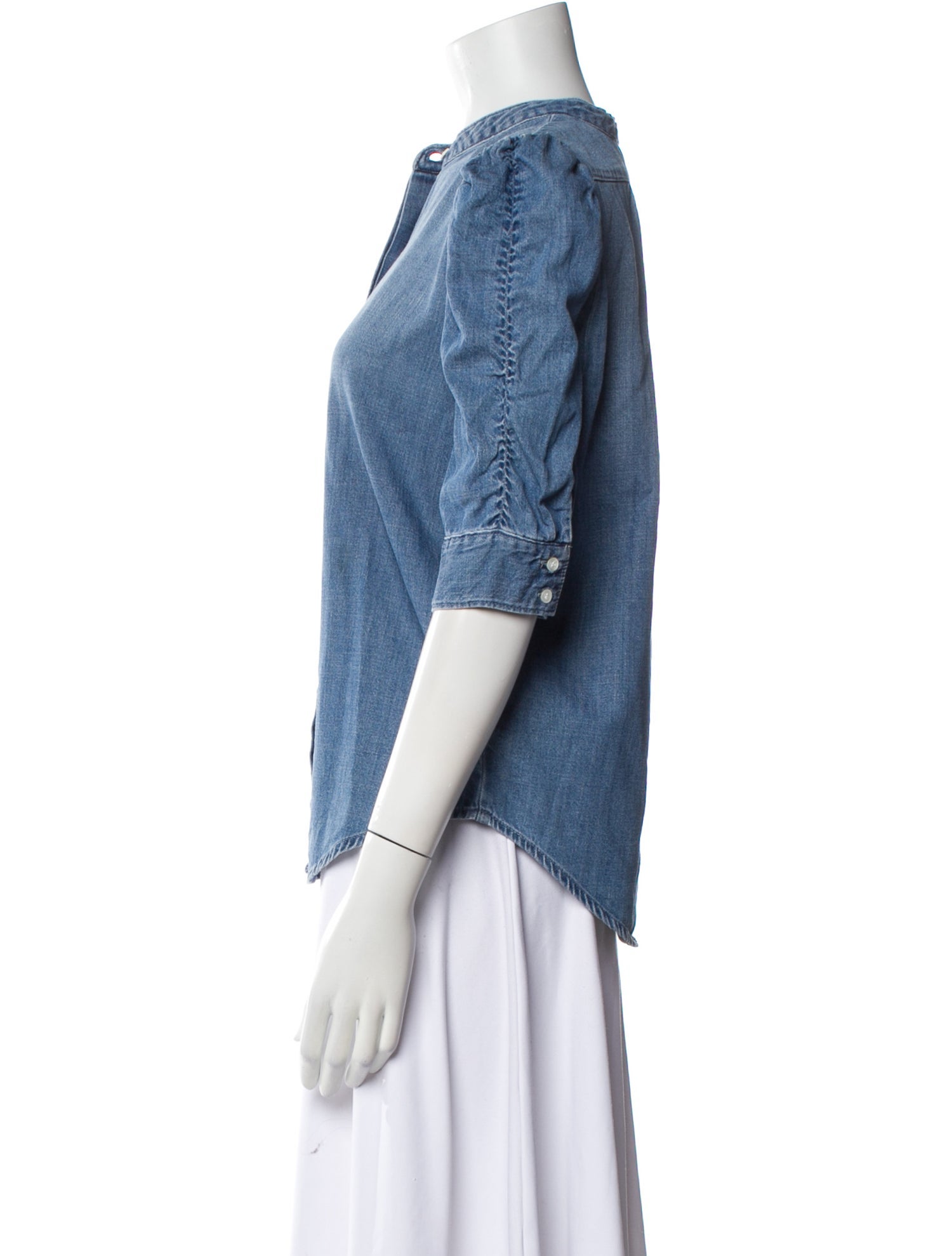 FRAME Mock Neck Three-Quarter Sleeve Button-Up Top