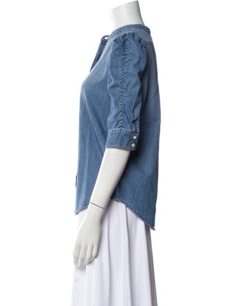 FRAME Mock Neck Three-Quarter Sleeve Button-Up Top