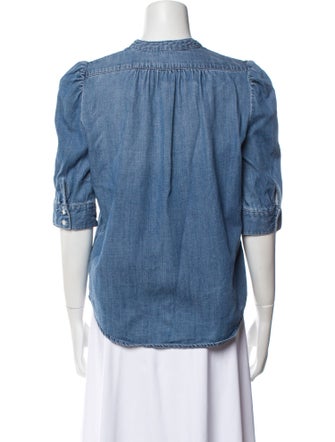 FRAME Mock Neck Three-Quarter Sleeve Button-Up Top